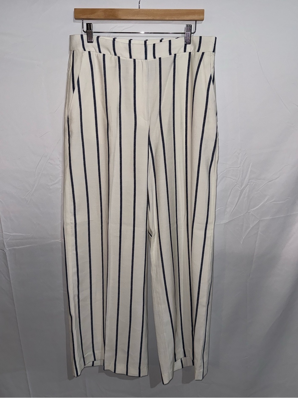 New H&M Striped Wide-Leg Pants - Cream & Navy